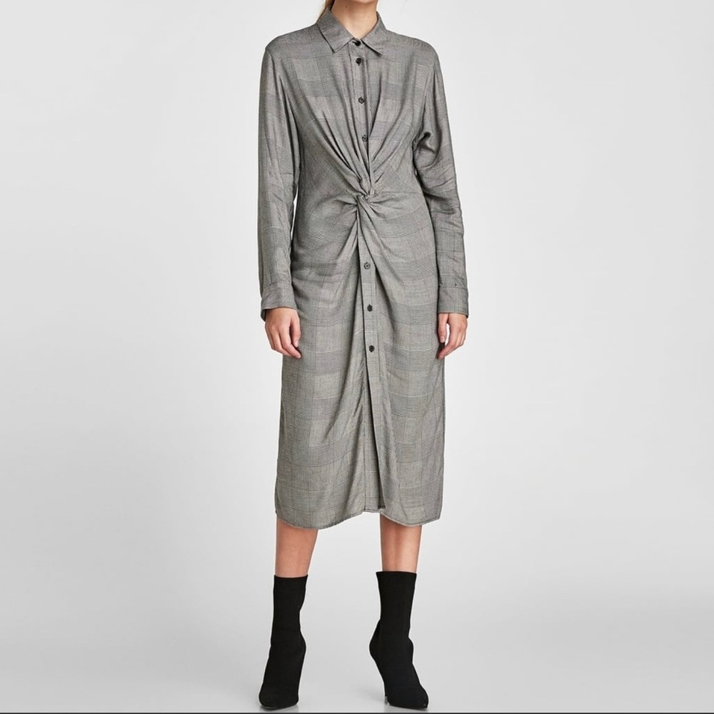 Zara knotted midi checked plaid dress